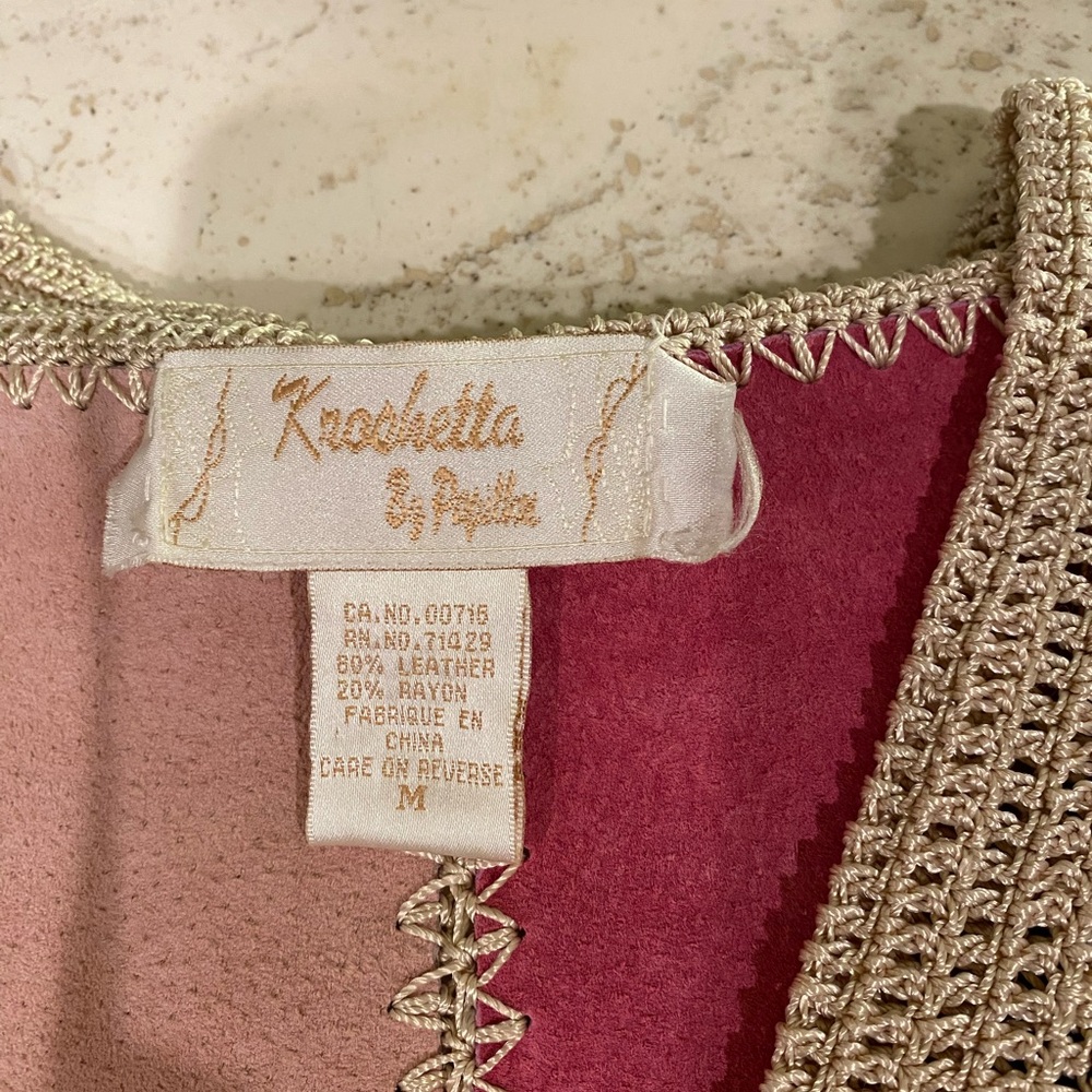 Colorful Patchwork Suede Jacket- Vintage-Kroshetta Papillon, with Crochet Trim - Picture 3 of 8